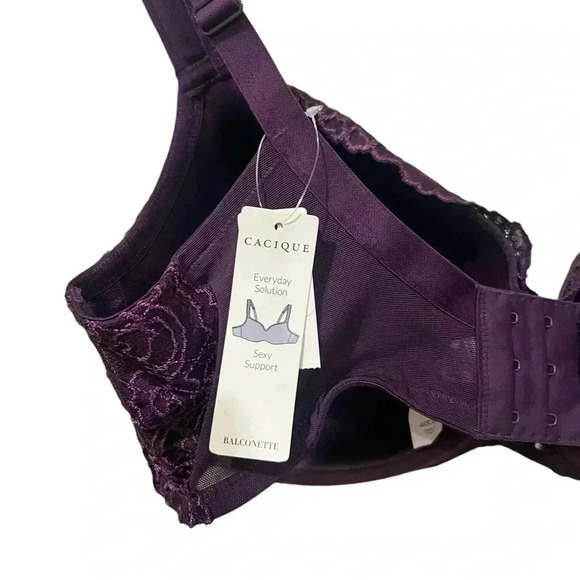 Cacique bra size 40DD balconette purple plum color lace underwire support - Picture 4 of 5